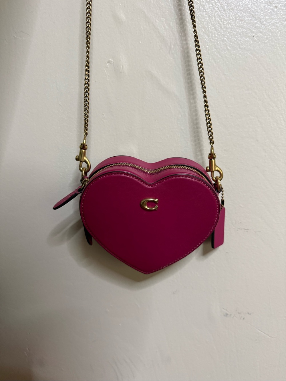 Coach Heart Crossbody Bag in Fuchsia with Gold Hardware